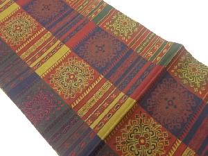 横段に花菱・幾何学模様織出し名古屋帯